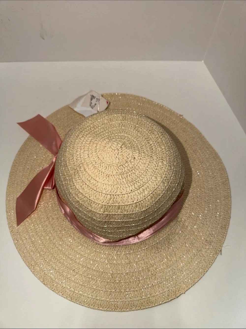 Straw Sun Hat with Pink Ribbon